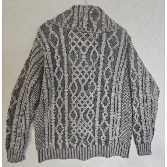 Aaron Craft NWT L Gray 100% Merino Wool Buttondown Grandpa VibeSweater Fisherman - Picture 2 of 16